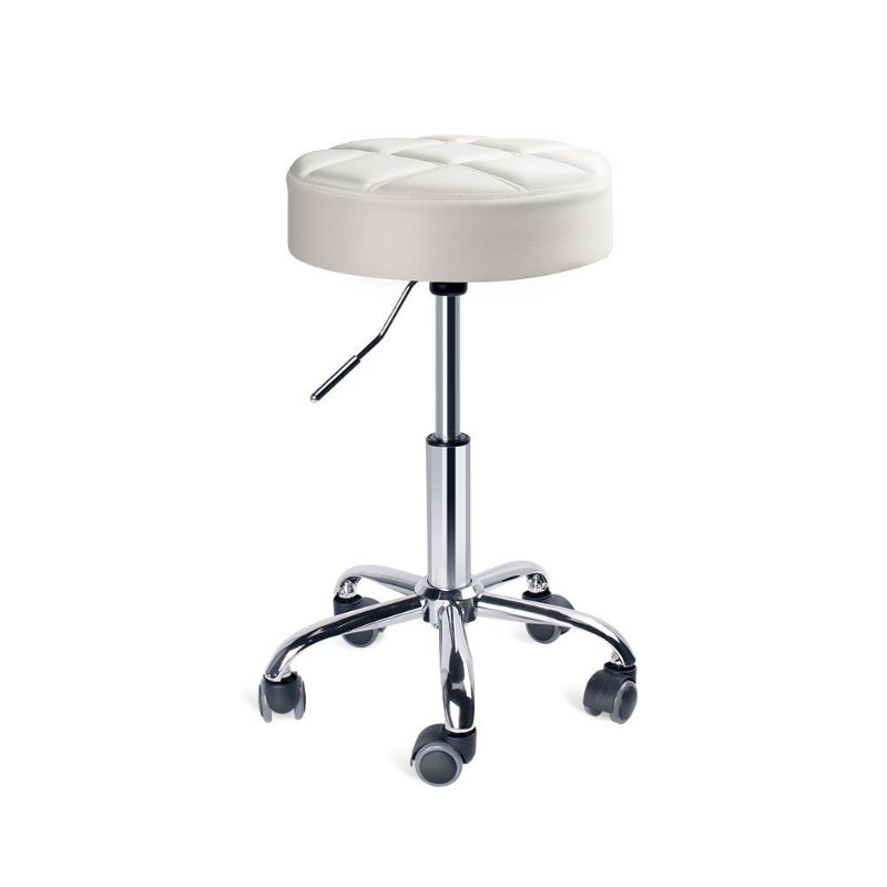 Photo 1 of Leopard Round Rolling Stools, Adjustable Work Medical Stool with Wheels (Small, White)
