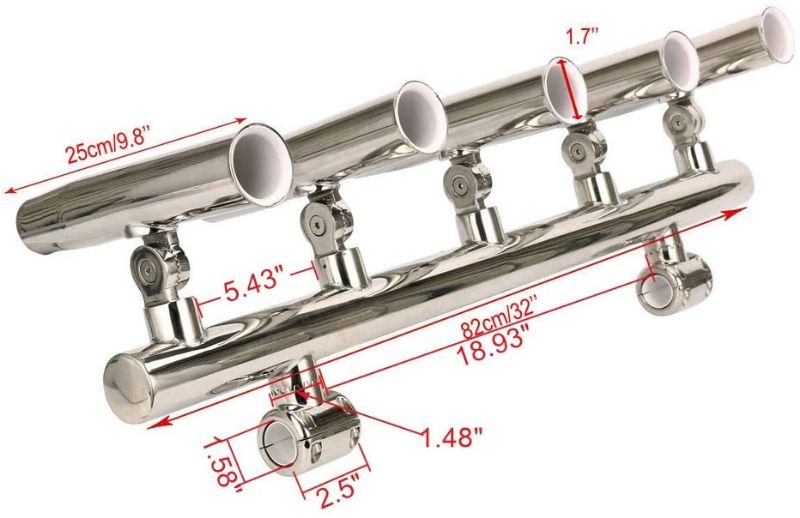 Photo 1 of Amarine Made 5 Rod Holders Angle Adjustable Rod Holders Fishing Console Boat T Top Rod Holder Rocket Launcher for Rail 1-1/2" to 1-3/4" - SH9668S5
