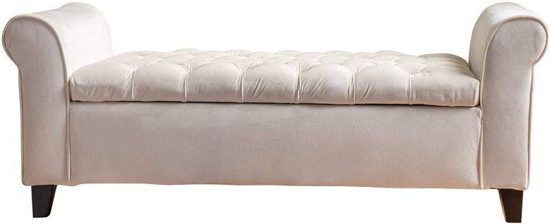 Photo 1 of Christopher Knight Home Keiko Velvet Armed Storage Bench, White
