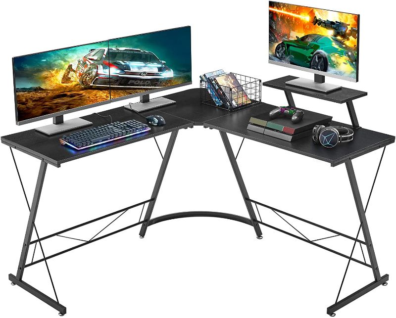 Photo 1 of L-Shaped Desk 50.8" Computer Corner Desk, Home Gaming Desk, Office Writing Workstation with Large Monitor Stand, Space-Saving, Easy to Assemble, Black