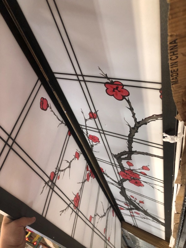 Photo 2 of 6 ft. Black Canvas Cherry Blossom 3-Panel Room Divider