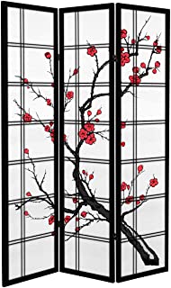 Photo 1 of 6 ft. Black Canvas Cherry Blossom 3-Panel Room Divider