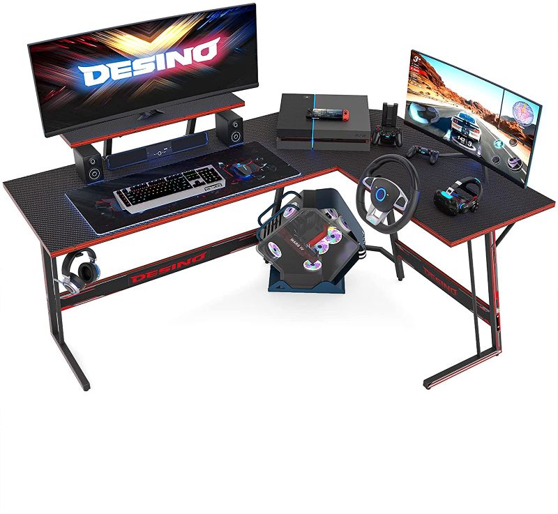 Photo 1 of DESINO L Shaped Gaming Desk Computer Corner Desk PC Writing Table Gamer Workstation for Home Office, Black