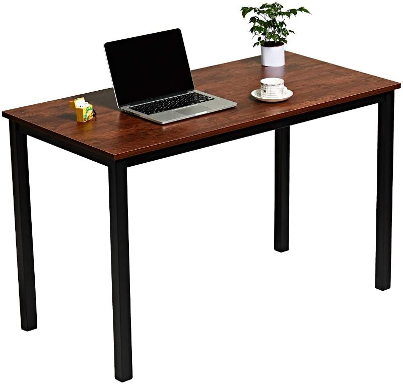 Photo 1 of USHOW Computer Desk 47 inches Large Size Desk Writing Desk,Modern Simple Style PC Table,Black Metal Frame for Home Office,Sandalwood