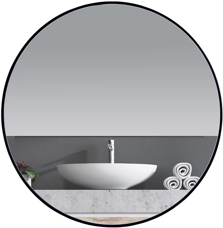 Photo 1 of ANDY STAR Round Wall Mirror for Bathroom, 30 Inch Black Circle Mirror Modern Premium Stainless Steel Metal Frame Wall Mounted for Bathroom, Entryway, Vanity, Living Room, Bedroom