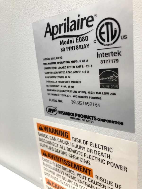 Photo 1 of Aprilaire E80 Pro 80 Pint Dehumidifier for Crawl Spaces, Basements, Whole Homes, Commercial up to 4,400 sq. ft.