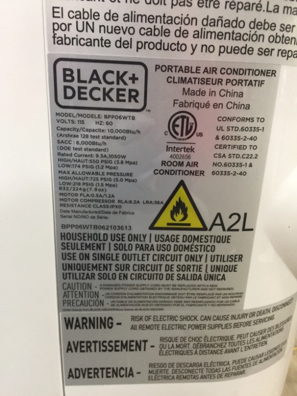 Photo 5 of BLACK+DECKER BPP05WTB Portable Air Conditioner with Remote Control