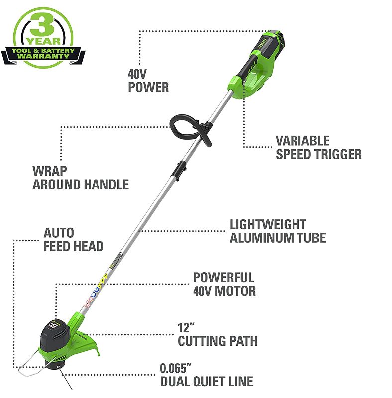 Photo 1 of 
Greenworks 40V 12 in. Front Mount String Trimmer