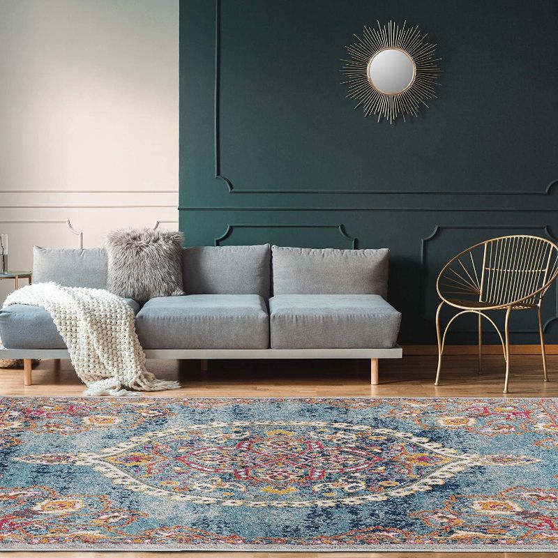 Photo 1 of Ottomanson RIX3262-5X7 Rixos Medallion Vintage Area Rug 5'3" x 7' Turquoise