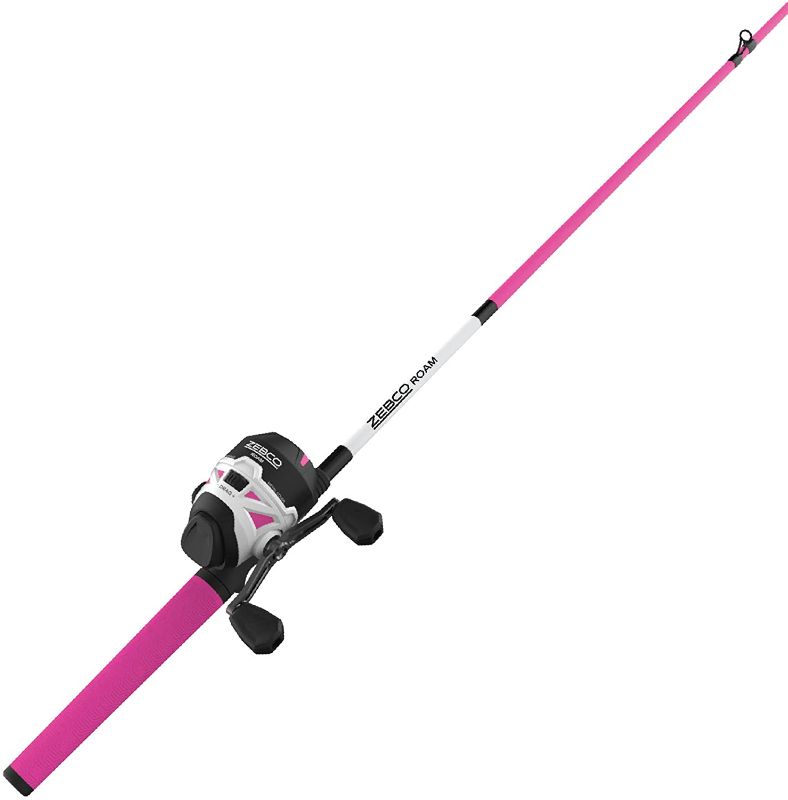 Photo 1 of 
Zebco Roam Pink Spincast Reel and 2-Piece Fishing Rod Combo, ComfortGrip Rod Handle, Instant Anti-Reverse Fishing Reel, Size 30