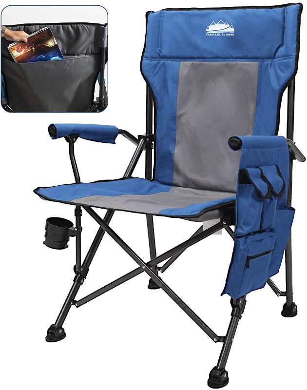 Photo 1 of 
Coastrail Outdoor Folding Camping Chair High Back Padded Lawn Chair Heavy Duty Support 350 lbs with Foldable Cup Holder, Side Storage, Back Pocket for...
Color:Navy & Gray