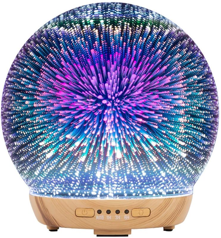 Photo 1 of COOSA Essential Oil Diffuser - 250ml 3D Glass Aromatherapy Diffuser Cool Mist Humidifier with 4 Timer,2 LED Colors and Waterless Auto Shut-Off Settings for Home,Office POWERS ON