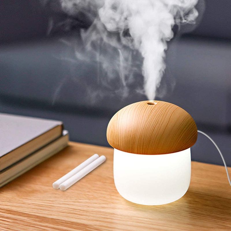 Photo 1 of OURRY Small Cute Mushroom Humidifier, 250 ml Portable Mini USB Humidifier, Essential Oil Diffuser with Night Light, 2 Mist Modes, Auto Shut-Off, 10 dB Quiet for Car, Desk, Travel, Office, Bedroom