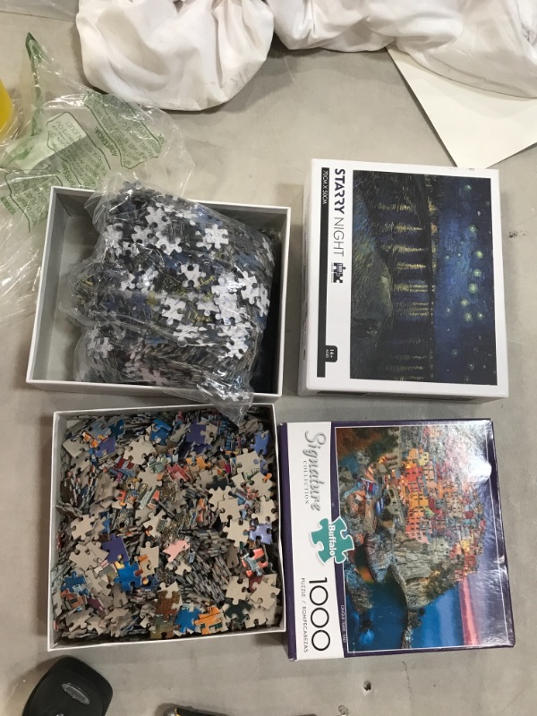 Photo 1 of Buffalo Games Signature Collection Cinque Terre 1000 Pieces Jigsaw Puzzle AND DDTOP 1000 Piece Size 30x20 Inch Basswood Premium Quality Rhone Vincent Van Gogh Oil Painting Starry Night Wooden Jigsaw Puzzle,Vincent Van Gogh Star moonliday Oil Painting Wood