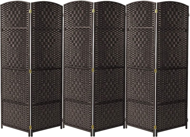 Photo 1 of Sorbus Room Divider Privacy Screen, 6 ft. Tall Extra Wide Foldable Panel Partition Wall Divider, Double Hinged Room Dividers and Folding Privacy Screens, Diamond Double-Weaved(6 Panel, Espresso Brown)
