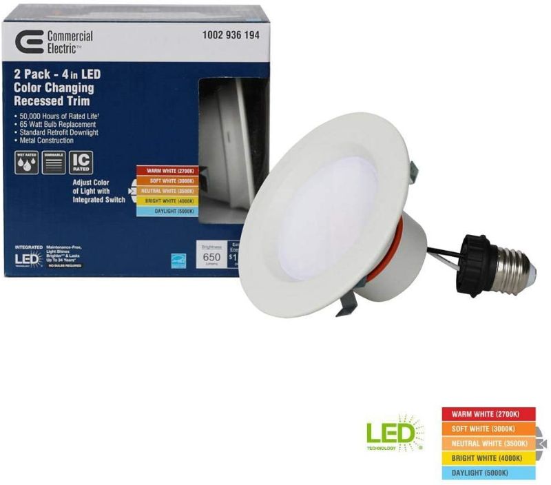 Photo 2 of Commercial Electric 4 in. Matte White Integrated LED Recessed Trim (2-Pack)
