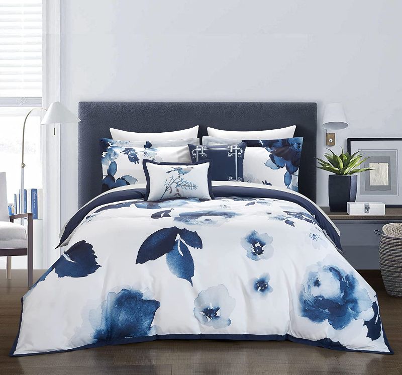 Photo 1 of Chic Home Brookfield Garden 5 Piece Comforter Set Large Scale Floral Pattern Print Bedding-Decorative Pillows Shams Included, Queen, Blue
