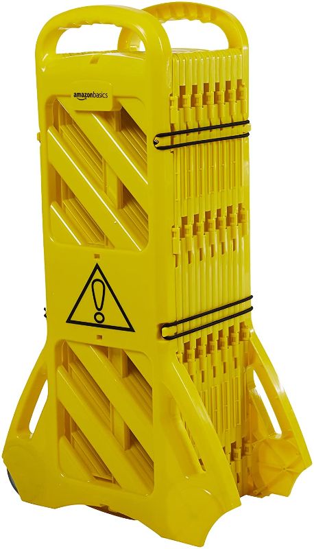 Photo 1 of Amazon Basics Expandable Mobile Barricade Fence System, Yellow
