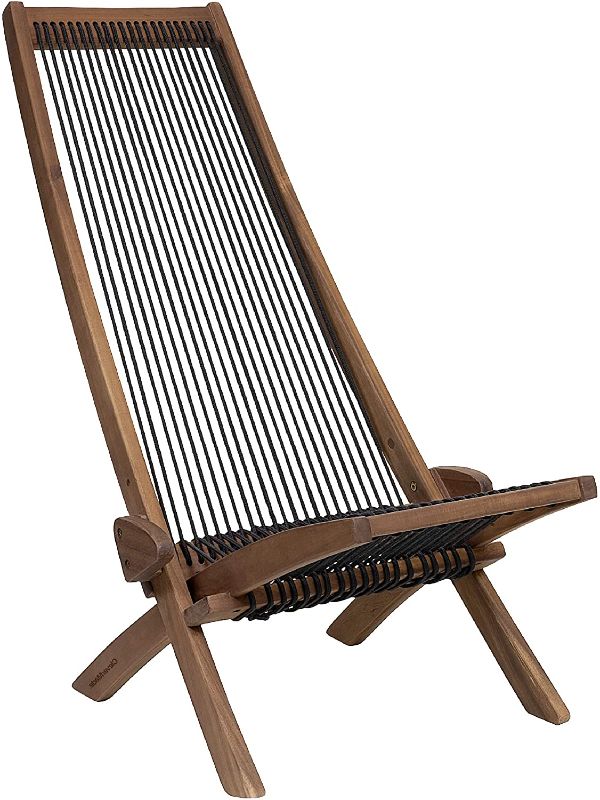 Photo 1 of CleverMade Tamarack Folding Rope Chair - Foldable Outdoor Low Profile Wood Lounge Chair for the Patio, Backyard, and Deck, No Assembly Required
