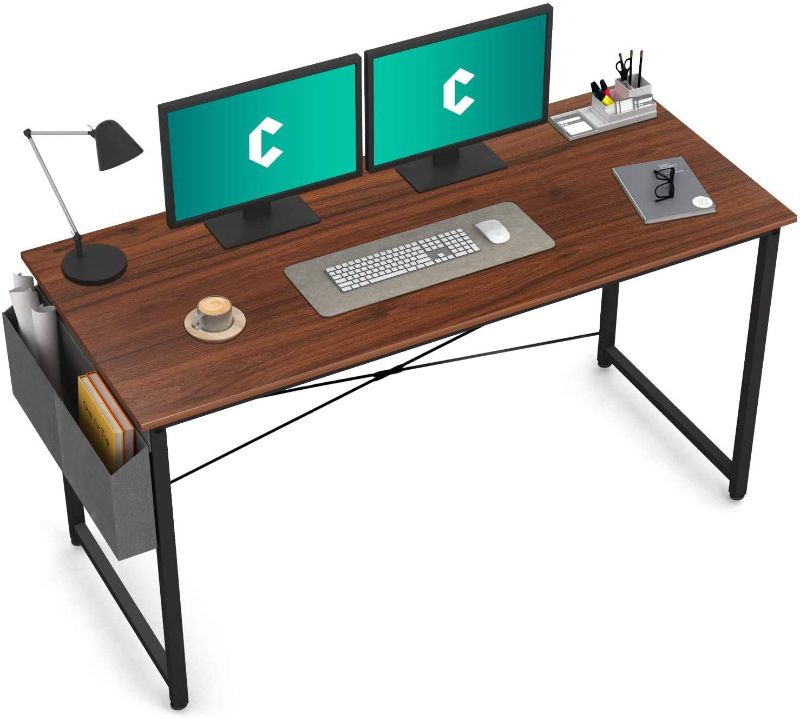 Photo 1 of CubiCubi Study Computer Desk 55" Home Office Writing Desk, Industrial Simple Style PC Table, Black Metal Frame, Rustic