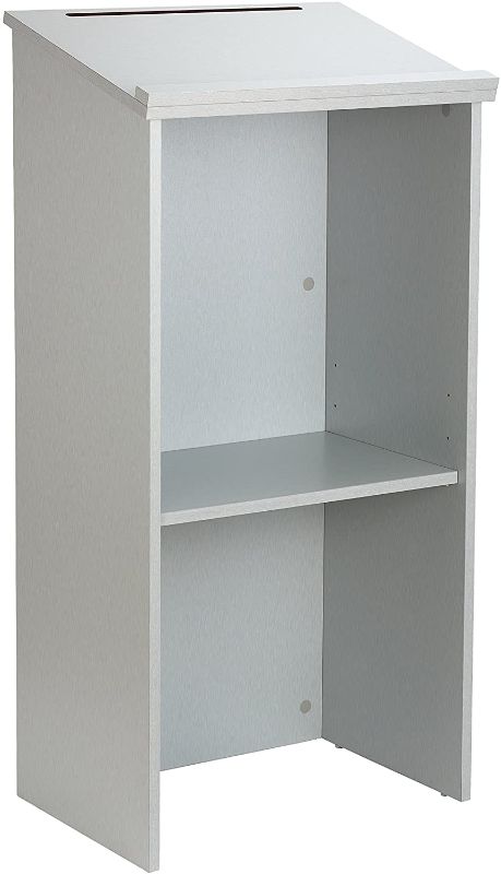Photo 1 of Adir Podium Stand Wood - Pulpits for Churches, Small Reception Desk Lectern with Adjustable Shelf for Restaurants, Classrooms (Silver Grain)
