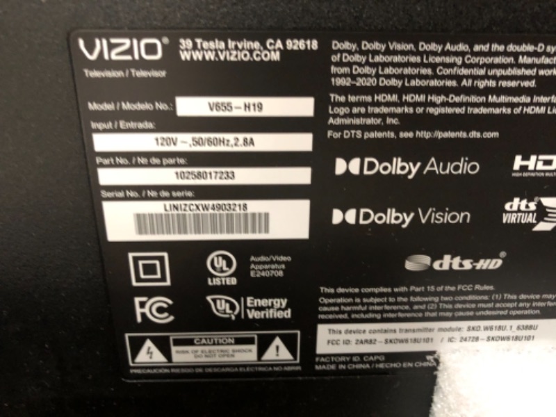 Photo 4 of VIZIO 65-Inch V-Series 4K UHD LED HDR Smart TV with Apple AirPlay and Chromecast Built-in, Dolby Vision, HDR10+, HDMI 2.1, Auto Game Mode and Low Latency Gaming (V655-H19) (Renewed)
