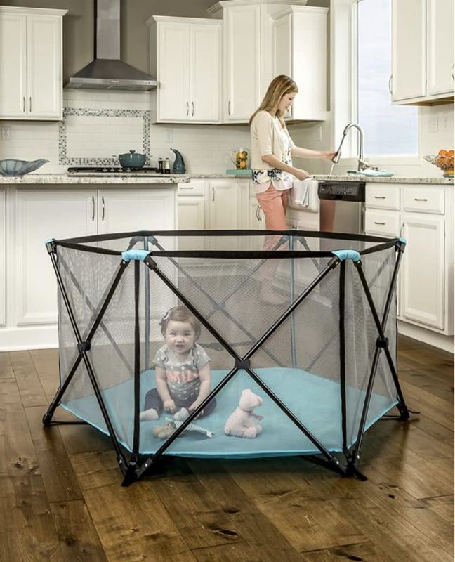 Photo 1 of Regalo My Portable Play Yard Indoor and Outdoor, Bonus Kit, Includes Carry Case, Washable, Aqua, 6-Panel
