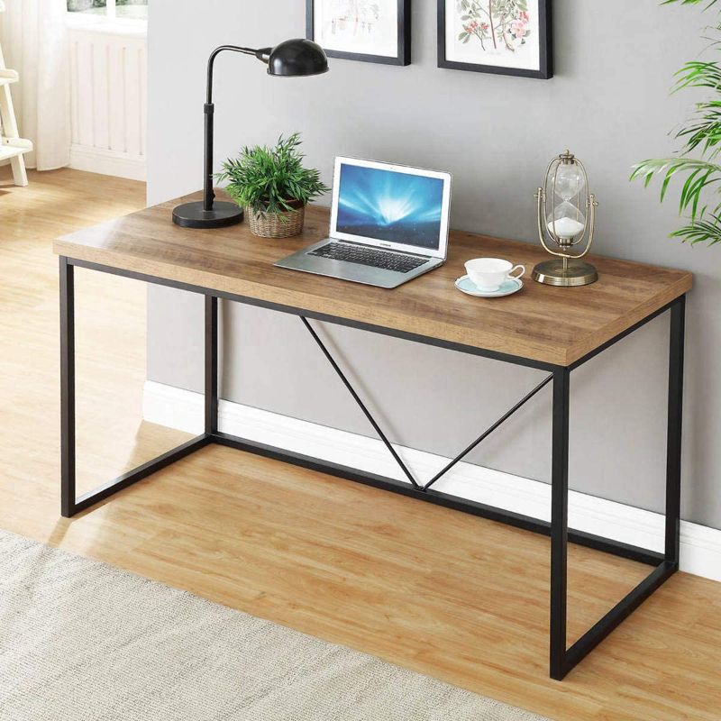 Photo 1 of FOLUBAN Rustic Industrial Computer Desk,Wood and Metal Writing Desk, Vintage PC Table for Home Office, Oak 55 inch
