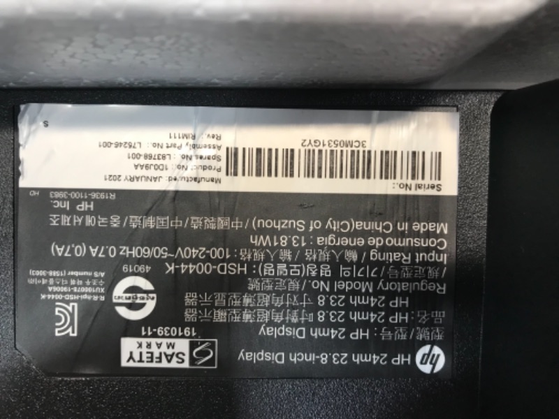 Photo 1 of HP 24mh FHD Monitor - Computer Monitor with 23.8-Inch IPS Display (1080p) - Built-In Speakers and VESA Mounting - Height/Tilt Adjustment for Ergonomic Viewing - HDMI and DisplayPort - (1D0J9AA#ABA)