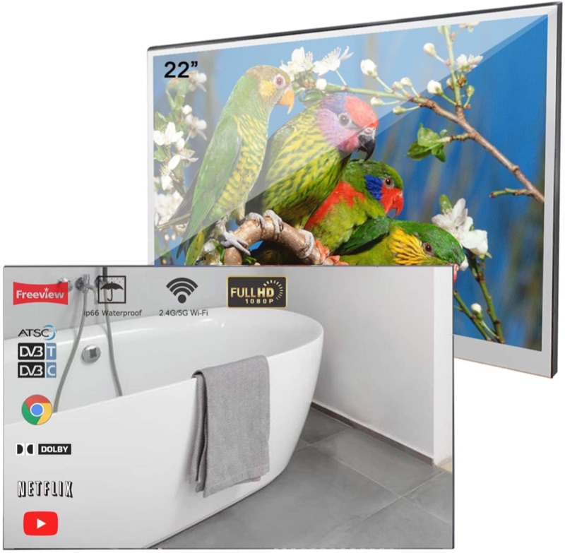 Photo 1 of DOES NOT POWER ON 
Soulaca 22 inches Bathroom Magic Mirror LED TV Android 7.1 IP66 Waterproof Embedded Shower Television (Velasting FBA)