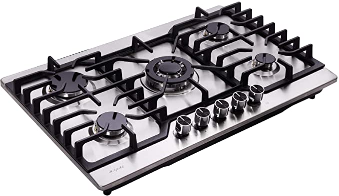 Photo 1 of Hotfield 30 Inch Gas Cooktop Stainless Steel 5 Burners Stovetop Dual Fuel Gas Hob NGLPG Convertible Gas