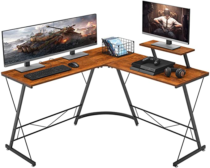 Photo 1 of Mr IRONSTONE L-Shaped Desk 50.8" Computer Corner Desk, Home Gaming Desk, Office Writing Workstation with Large Monitor Stand, Space-Saving, Easy to Assemble, (Vintage)