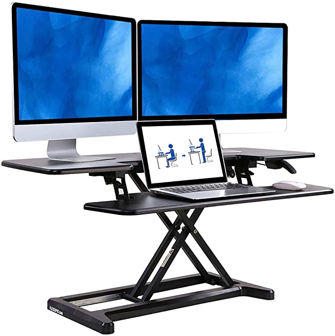 Photo 1 of FLEXISPOT Height Adjustable Standing Desk Converter - 42 inch Stand Up Desk Riser, Black Home Office Desk for Dual Monitors and Laptop M7L