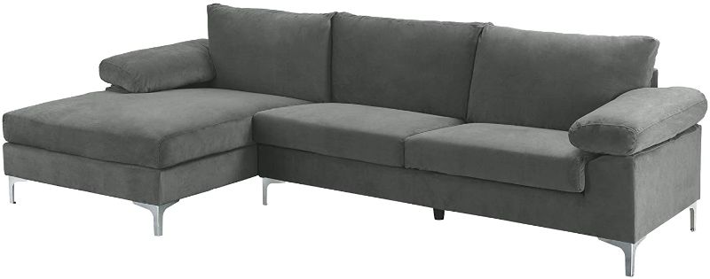 Photo 1 of ***INCOMPLETE***Casa Andrea Milano llc Modern Large Velvet Fabric Sectional Sofa, L-Shape Couch with Extra Wide Chaise Lounge, Grey
--BOX 1 OF 2 --
