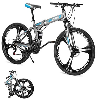 Photo 1 of AOA POWER Adult Folding Mountain Bikes with Full Suspension,21 Speed,Double Disc Brake,26 inches Wheel,Black Grey (Grey)
