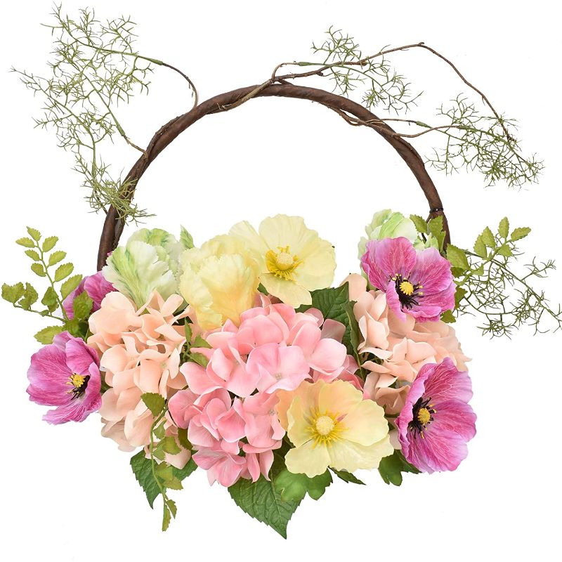 Photo 1 of ALLHANA Summer Hydrangea Wreath for Front Door, 16-18 Inch Artificial Flowers Spring Wreaths for All Seasons Farmhouse Home Wedding Party Holiday Wall...