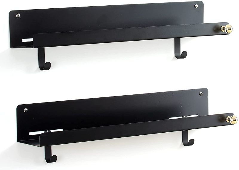 Photo 2 of ELSKER&HOME Floating Book Shelves for Wall Metal Bookshelf for Wall Set of 2 Black with Two Hooks Suitable for Kids Room, Office, Study Room