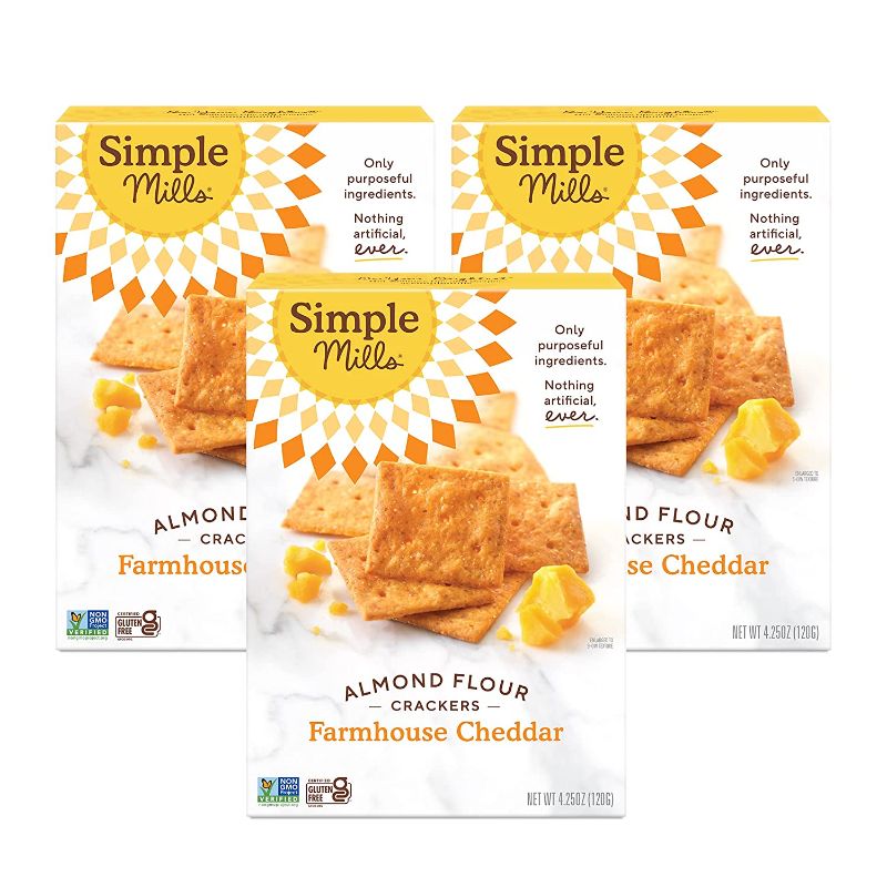 Photo 1 of Simple Mills Almond Flour Crackers, Farmhouse Cheddar, Gluten Free, Flax Seed, Sunflower Seeds, Corn Free, Good for Snacks, Made with whole foods,  6 Count...
exp 09/15/2021