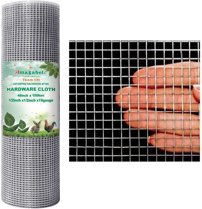 Photo 1 of Amagabeli 48x100 Hardware Cloth 1/2 Inch 19 Gauge Square Galvanized Chicken Wire Galvanizing After Welding Fence Mesh Roll Raised Garden Bed Plant Supports Poultry Netting Cage Snake Fence