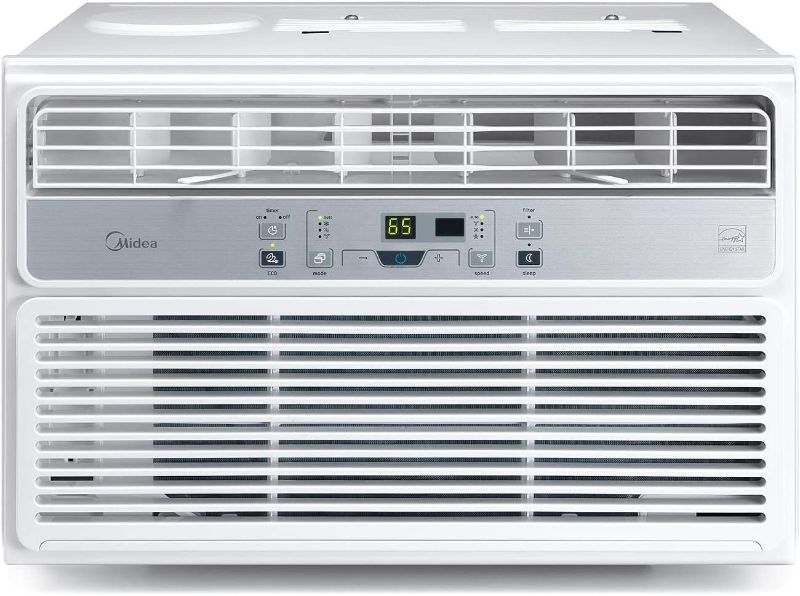 Photo 1 of BLOWS ICE COLD 
MIDEA 10,000 BTU EasyCool Window Air Conditioner, Fan-Cools, Circulates, and Dehumidifies Up to 450 Square Feet, Has A Reusable Filter, and Includes an LCD Remote Control, 10000, White