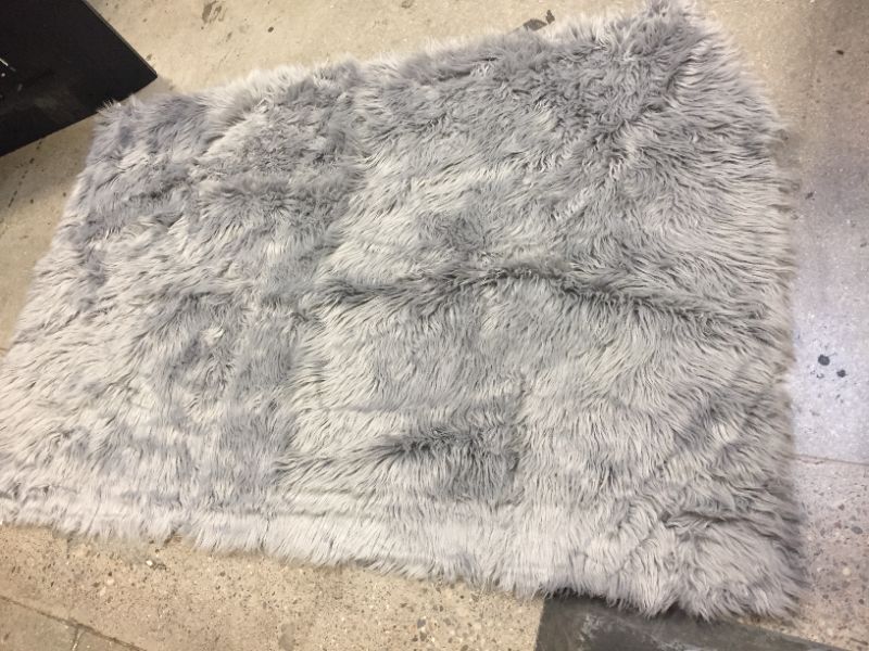 Photo 2 of 72 x 46" grey faux fur rug