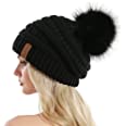 Photo 1 of aynn queen knit slouchy beanie hat with faux fur pompom winter soft warm ski cap no velcro no wig