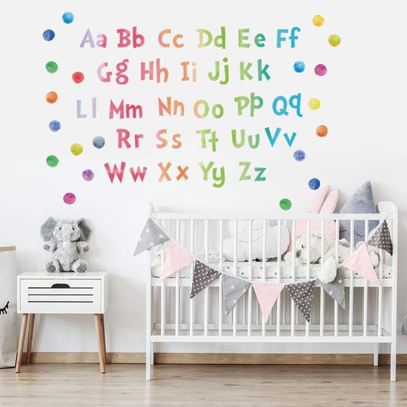 Photo 1 of Rainbow Alphabet Wall Stickers Colorful ABC Posters Watercolor Polka Dots Wall Decals for Home Party Kids Bedroom Nursery Classroom