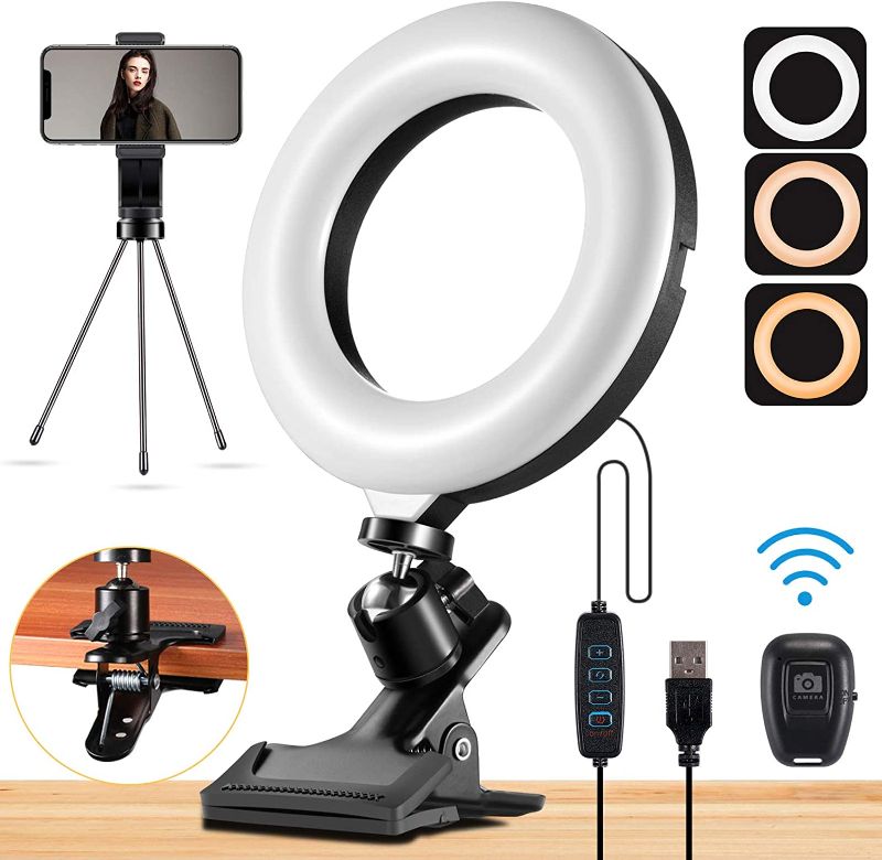 Photo 1 of Mini Ring Light With Clamp Mount & Tripod Stand 3colors 10 Adjustable Brightness