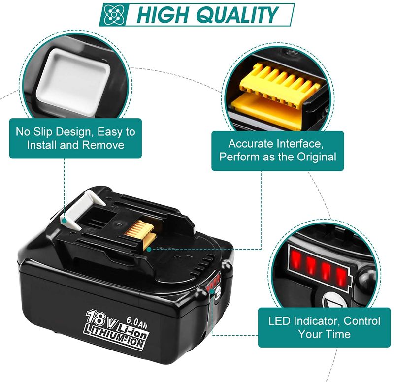 Photo 1 of  BL1860B Replacement Battery Compatible with Makita 18V Battery with LED Indicator 18 Volt LXT Battery BL1860 BL1850 BL1850B BL1840 BL1840B BL1830