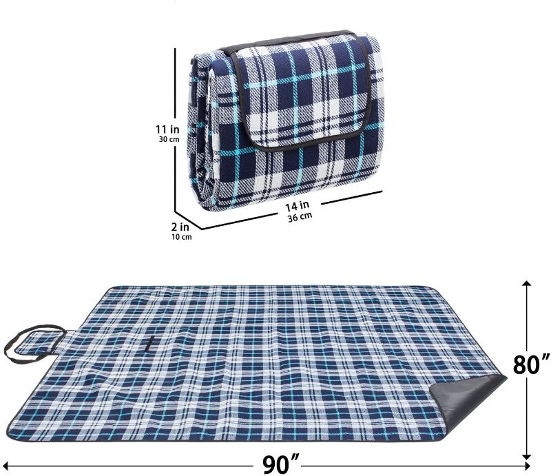 Photo 1 of Extra Large Picnic & Outdoor Blanket with Waterproof Backing 90" x 80" White& Navy Blue