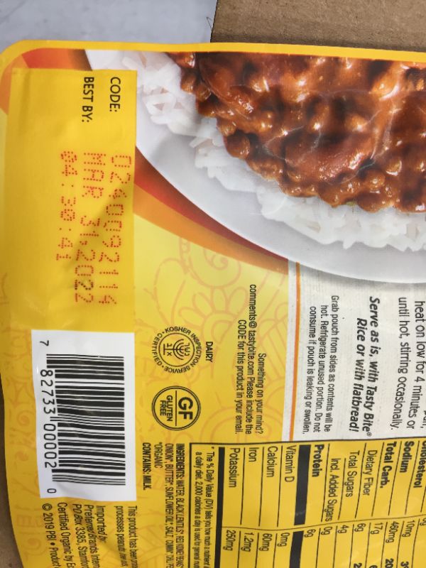 Photo 3 of 6pack 10oz Tasty Bite Organic Indian Madra Lentils (Lentils, Red Beans & Spices Simmered in a Creamy Tomato Sauce) Original exp date 03-2022