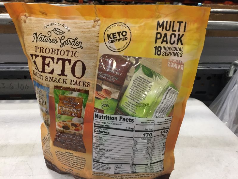 Photo 3 of  Nature’s Garden Probiotic Keto Variety Snack Packs (18 Bags) (Keto Snack Mix) EXP DATE 12-2021   ( Bag is Damage)