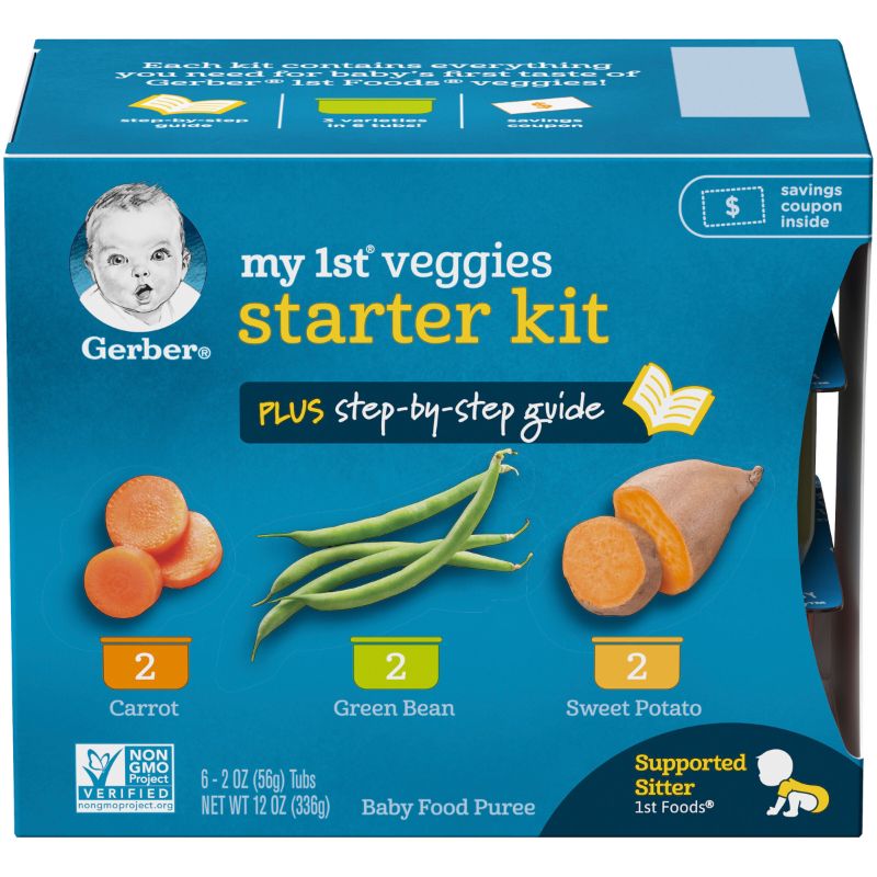 Photo 1 of (Pack of 12) Gerber 1st Foods My 1st Veggies Baby Food Starter Kit, 2 Oz Tubs EXP 12/31/21 & Dog Halloween Bandanas  