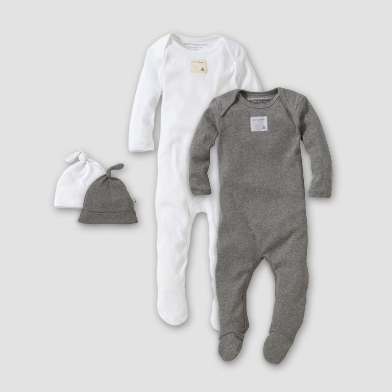 Photo 1 of Burt's Bees Baby Gender Neutral Layette Footed Jumpsuits & Knot Top Hats, 4-Piec